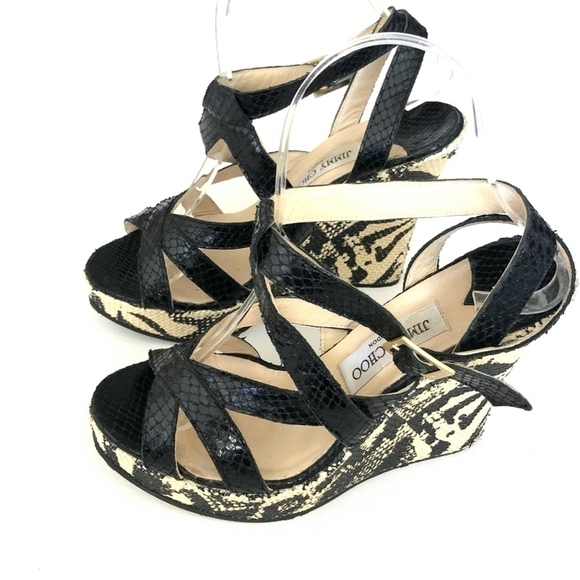 Jimmy Choo Black White Zebra Print Wedges Size 8.5 - Picture 4 of 8